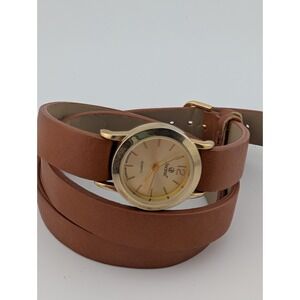 Decree Wrap Watch Women 23mm Gold Case Faux Leather Band- New‎ Battery